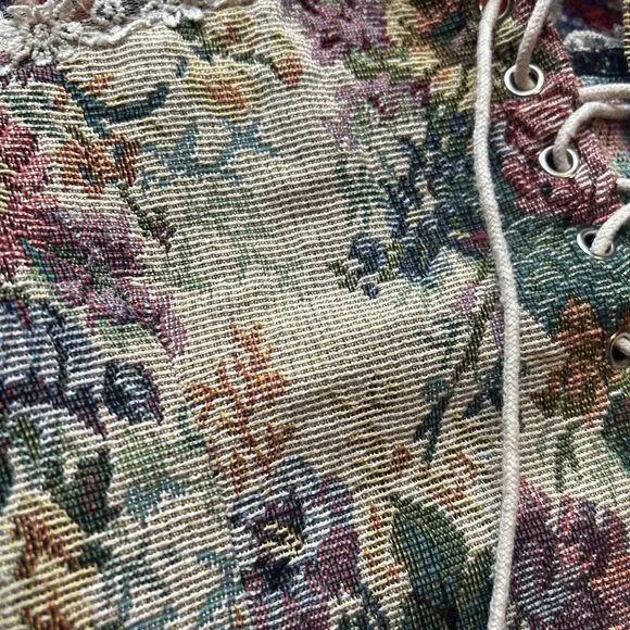 Corset Crop Top Womens S Floral Cottagecore Tapestry Lace Up Festival - Picture 2 of 6